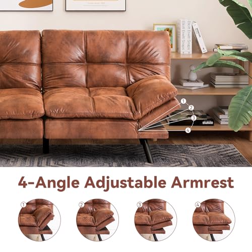 Erdoru Convertible Futon Sofa Bed,Faux Leather Futon Couch,Memory Foam Futons Bed,Small Splitback Modern Loveseat Sleeper Sofa for Living Room,Office,Apartment,Brown Erdoru