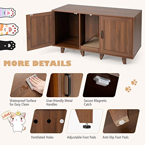 Tangkula Double Cat Litter Box Enclosure for 2 Cats, Large Stackable Hidden Privacy Cat Washroom Cabinet with Scratching Board, Indoor Cat House TV Stand Side Table, Litter Box Furniture (Brown) Tangkula
