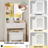 LIKIMIO Small Makeup Vanity Desk with Mirror and Lights, Vanity Table Set with Storage Drawer & Chair & 3 Shelves, Bedroom, White LIKIMIO