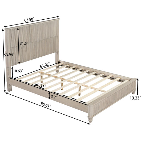 Solid Wood Queen Platform Bed Frame with Tall Headboard HouseOfZazla