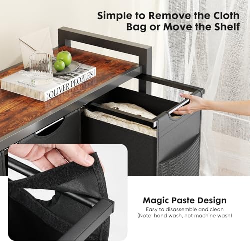 Sweetcrispy Laundry Hamper with 2 Pull-Out Removable Sorter Bags 2 × 13.1Gal (99L) Capacity, Movable Wheels, Freestanding Clothes Basket Organizer in Bathroom, Rustic Brown and Black Sweetcrispy