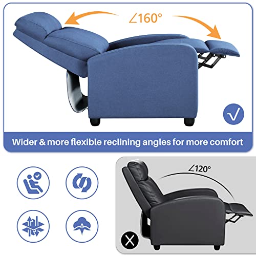 Yaheetech Fabric Recliner Chair Set of 2, Upholstered Reclining Sofa Chair with Pocket Springs for Living Room, Home Theater Seating with Thicker Seat Cushion, Light Blue