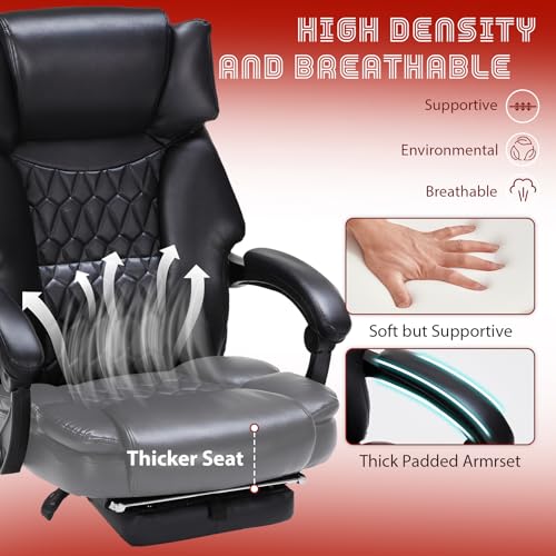 Massage Office Chair with Foot Rest 6 Points Vibration and Heat Home Office Desk Chairs for Heavy People 400lbs Reclining Managerial Chairs Ergonomic Executive Chair (Black) HESL