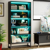 Tribesigns 70.8” Tall Black Bookcase with LED Lights - Heavy Duty 5-Tier Storage Shelf Tribesigns