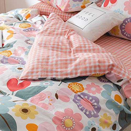 Floral Duvet Cover Twin, 100% Cotton 3 pcs Twin Flower Bedding Set, Garden Reversible Duvet Cover, with Zipper Closure, Breathable (No Comforter) CottonLife