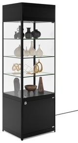 Displays2go 72" Curio Cabinet, 4 Display Levels, LED Top Lighting, Locking Door and Storage Base - Black (SCTWRLD24) Displays2go