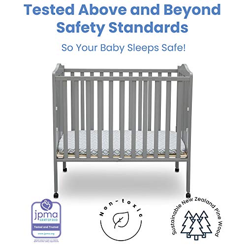 Delta Children Folding Portable Mini Baby Crib with 1.5-inch Mattress - Greenguard Gold Certified, Grey - WoodArtSupply