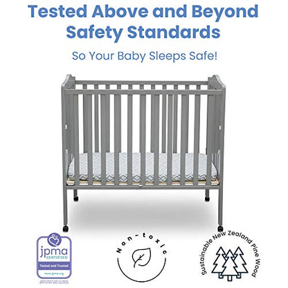 Delta Children Folding Portable Mini Baby Crib with 1.5-inch Mattress - Greenguard Gold Certified, Grey - WoodArtSupply