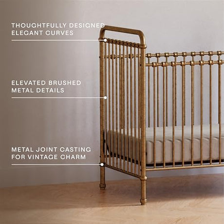 Namesake Abigail 3-in-1 Convertible Baby Crib (Gold) - GREENGUARD Gold Certified - Convertible Crib to Toddler Bed and Daybed - Baby Bed w/ 4 Adjustable Heights - Vintage Baby Crib Convertible NAMESAKE