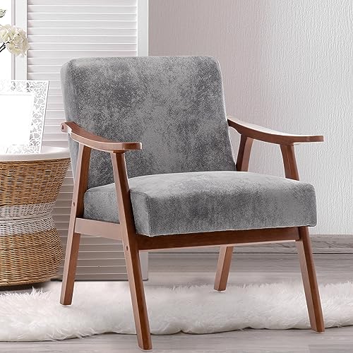 Furnimart Grey Accent Chair, Mid Century Modern Living Room Chair with Wood Frame, Comfy Armchair Wingback Chair for Office Study Vanity Bedroom Waiting Room Furnimart