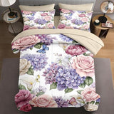 WeCozy 5 Pcs Twin Size Comforter Set with Pillowcase & Sham, Floral Flower Peony Bedding for Kids and Adults, Botanical Painting Hydrangea Bed in a Bag with Flat Fitted Sheet WeCozy