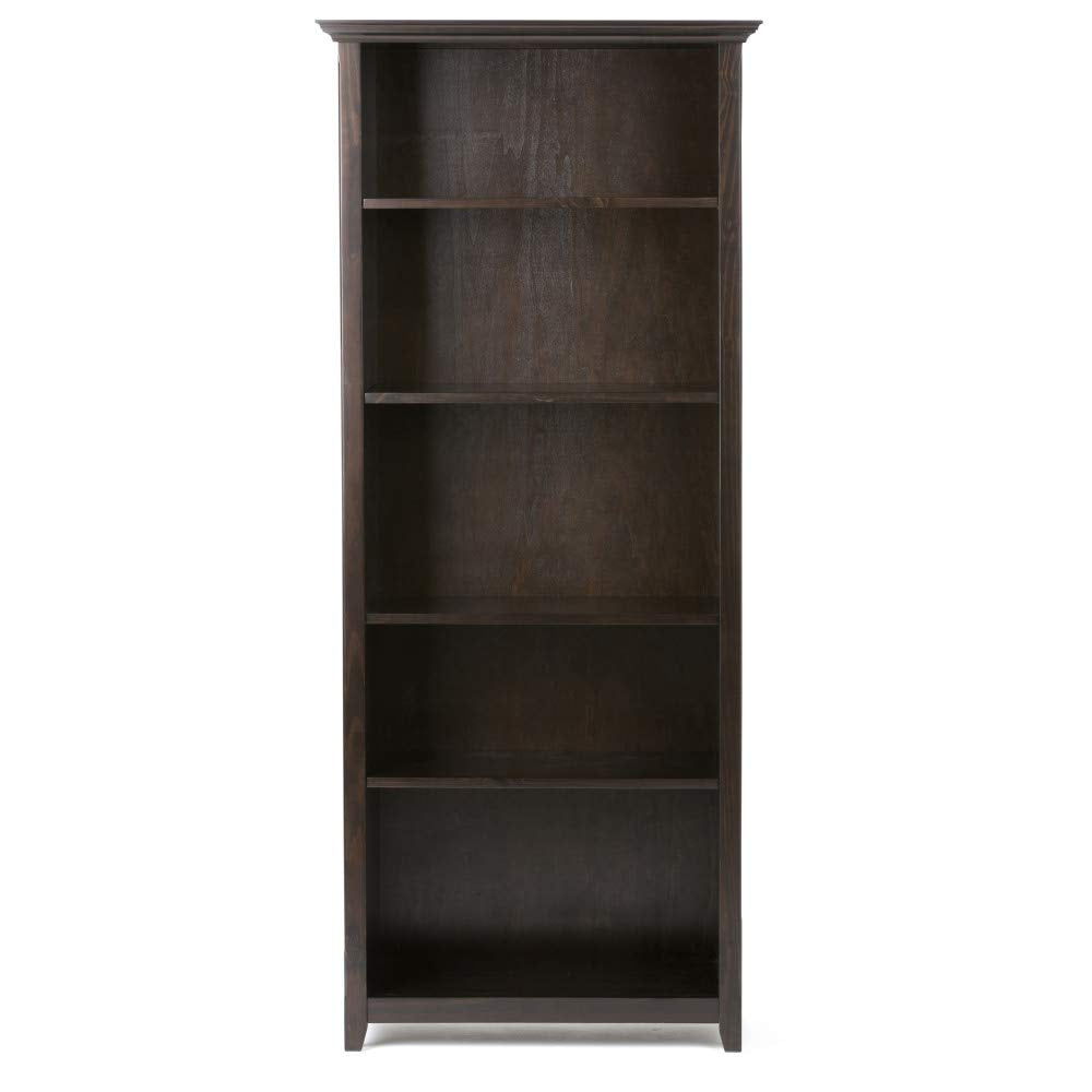 SIMPLIHOME Amherst SOLID WOOD 30 Inch Transitional 5 Shelf Bookcase in Hickory Brown, For the Living Room, Study Room and Office - WoodArtSupply