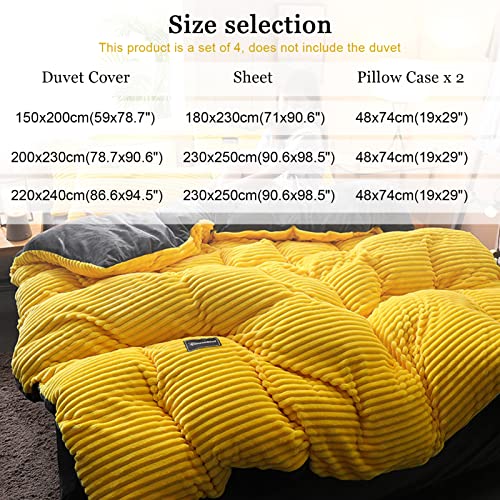GZYZPDF Queen Duvet Cover Set,Single Quilt Cover Corduroy Soft Comforter Cover Full Size Duvet Covers Bedding Sets Crystal Velvet 4 Pieces-Yellow Queen:220x240cm(86.6x94.5) GZYZPDF