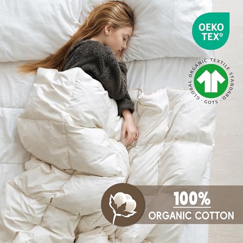 puredown® Goose Feather Down Fiber Comforter Full/Queen Size - 100% Organic Cotton Cover All Season Duvet Insert, Breathable Fluffy Warmth Hotel Luxury Bedding Comforter (88"x90") puredown