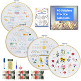Sutesloly Hand Embroidery Kit for Beginners Adults, 4 Sets Learn to Floral Patterns Simple Starter kit for Beginners, Easy Practice Kit, 7.8inch Hoop, DIY Craft Gift for Women, Pink and Blue