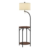 Lavish Home Floor Lamp with End Table - Modern Rustic Side Shelves with USB Charging Port, LED Light Bulb, and Drum-Shaped Shade - Standing Lights Lavish Home