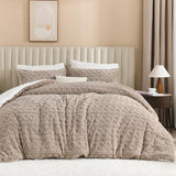 Andency Fluffy Sherpa Full Comforter Set, Super Soft Khaki Fleece Warm Bedding for Winter, Luxury Jacquard Boho Thick Fuzzy Plush Bed Set 3 Pieces(1 Shaggy Comforter, 2 Pillowcases) Andency
