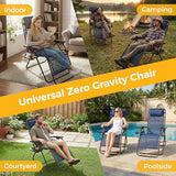 NEWBULIG Zero Gravity Chair Set of 2, Lounge Chair Folding Portable Adjustable Camping Reclining Chairs with Adjustable Pollow, Mesh Back, Cup Holder Trays Lawn Patio Chair for Pool Beach - Blue