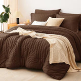 CozyLux King Size Comforter Set Brown Seersucker 7 Pieces Bed in a Bag King Comforter Set with Sheets, Luxury Soft Bedding Set with Down Alternative Comforter, Sheets, Pillowcases & Shams All Seasons CozyLux
