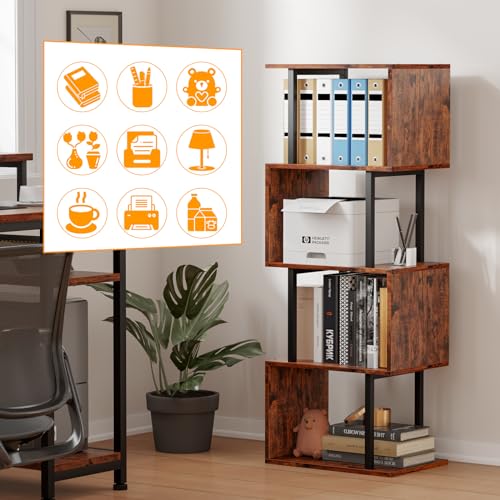 S-Shaped 5-Tier Furologee Bookshelf - Modern Rustic Brown Display Rack for Home & Office Furologee