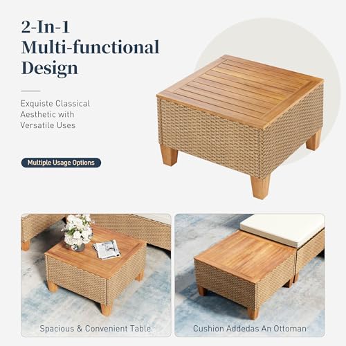 SUNSHINE VALLEY Small Patio Furniture Set, 3 Piece Wicker Outdoor Patio Conversation Set, Outside L-Shaped Sectional Sofa Couch with Chaise Lounge and Coffee Table for Porch Balcony Deck SUNSHINE VALLEY