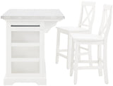 Crosley Furniture Julia Stainless Steel Top Island with Storage, Coffee Bar, and a Set of 2 X-Back Stools, White Crosley Furniture
