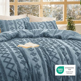 Bedsure Tufted Boho Comforter Set Queen Size - Dusty Blue Boho Bed Set, GentleSoft™ 3 Pieces Farmhouse Shabby Chic Embroidery Bedding, Gifts for Woman, Soft Jacquard Queen Comforter for All Seasons Bedsure