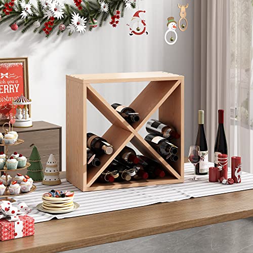 JAXPETY 24 Bottle Wine Rack Holder Compact Cellar Cube Bar Storage Kitchen Decor Wood Display Home,Natural JAXPETY