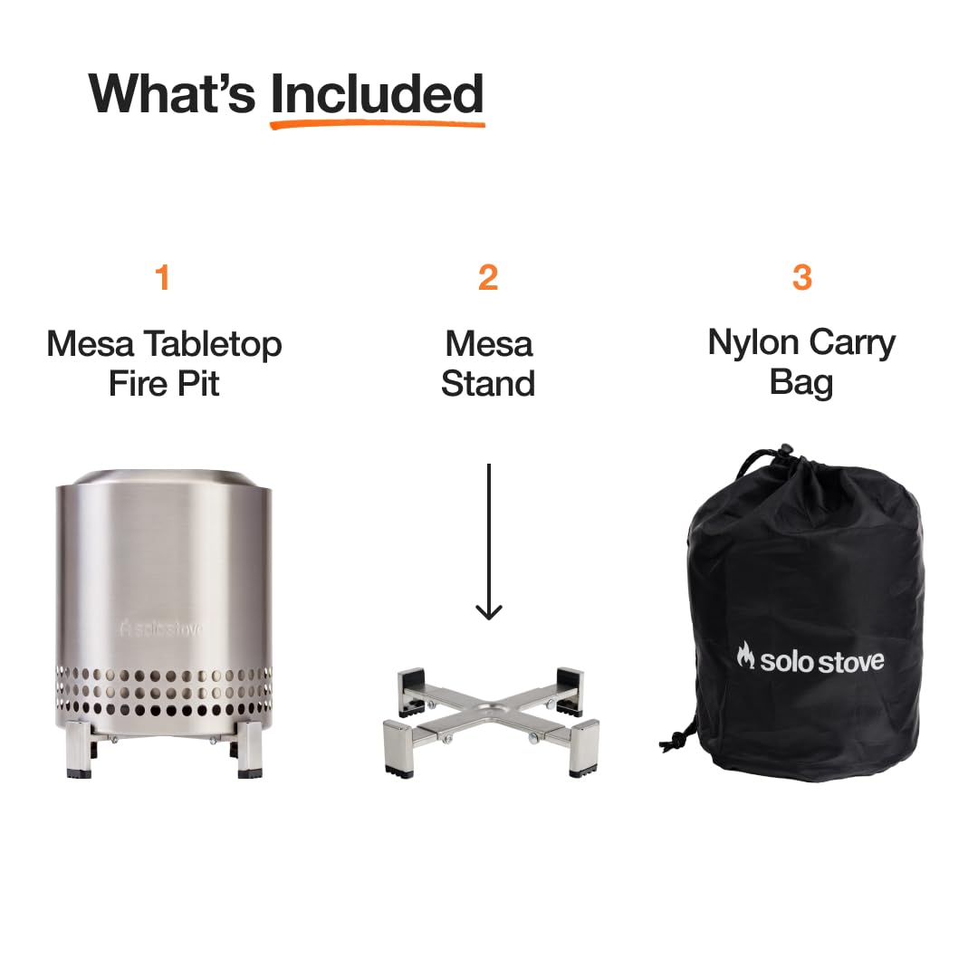 Solo Stove Mesa XL, 7 Inch Tabletop Fire Pit with Stand - Smokeless, Stainless Steel Fire Pit for Camping, Outdoor & Patio- Wood Burning or Pellet Fueled Portable Bonfire, 2.3lbs, Water Solo Stove