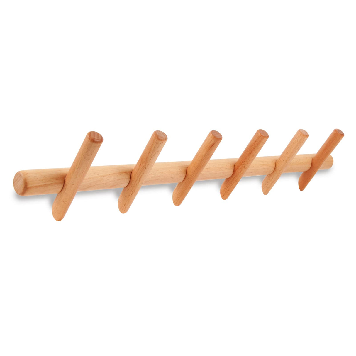 KYSMOTIC Modern Wood Coat and Hat Rack - Wall Mounted - 6 Peg Hooks - Stylish, Natural, Smooth KYSMOTIC