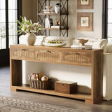 LITTLE TREE 70-Inch Console Table with 3 Drawers, Farmhouse Narrow Long Entryway Table for Behind Couch, Hallway, Sofa, Entry, Entrance, Living Room, Foyer with 2-Tier Open Shelves, Rustic Brown LITTLE TREE
