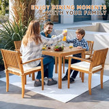 Greesum 5 Piece Patio Dining Set Outdoor Solid Wood Furniture for Yard, Garden, Porch w/Square Tabletop & 4 Chairs, White Greesum