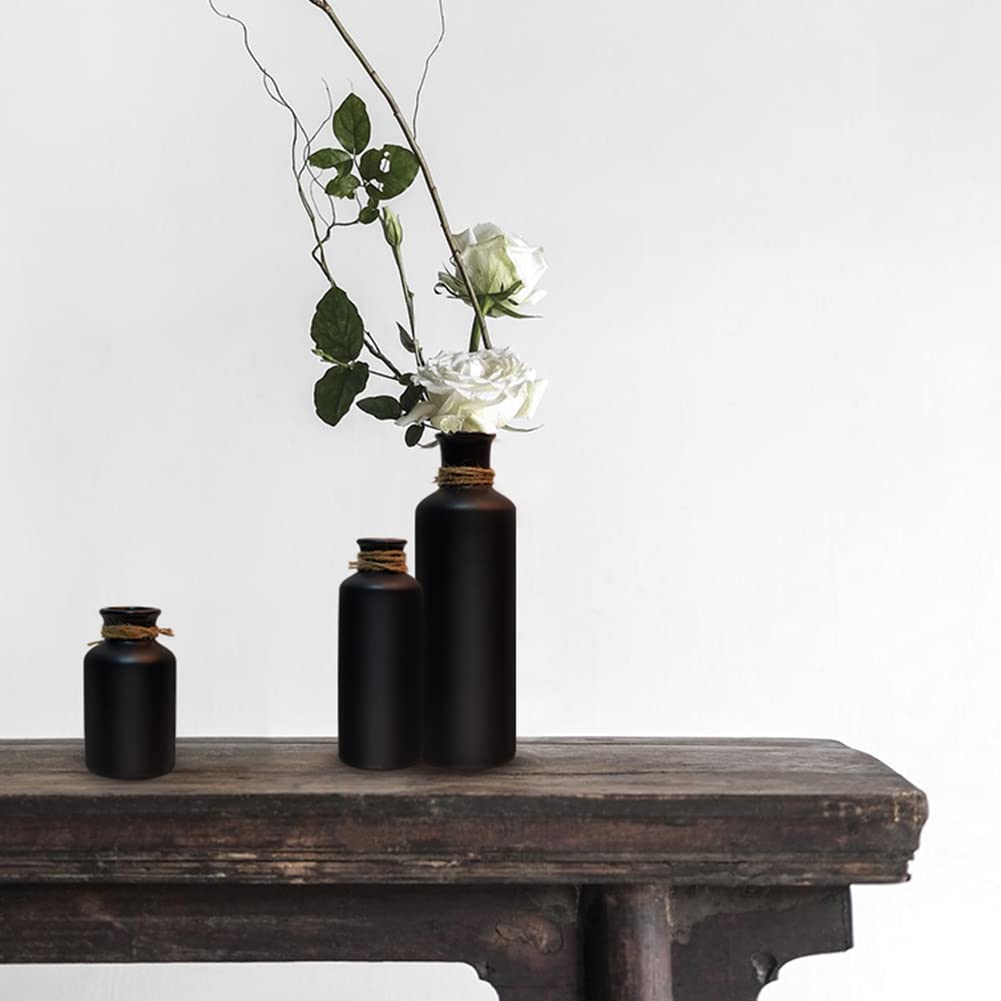 Matte Black Ceramic Vase Set, 3 Small Rustic Decorative Vases for Modern Farmhouse Office Home Decor, Living Room Centerpieces Decoration for Table Mantel Entryway Shelves Decor Egobasic