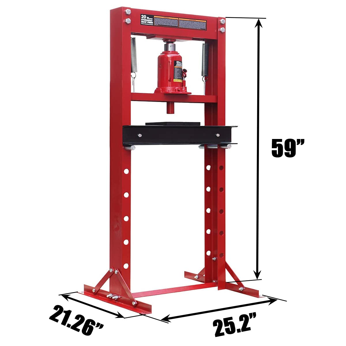 BIG RED ATY20011R Torin Steel H-Frame Hydraulic Garage/Shop Floor Press with Stamping Plates, 20 Ton (40,000 lb) Capacity, Red - WoodArtSupply