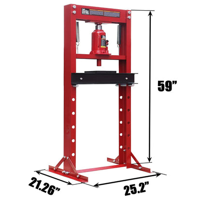 BIG RED ATY20011R Torin Steel H-Frame Hydraulic Garage/Shop Floor Press with Stamping Plates, 20 Ton (40,000 lb) Capacity, Red - WoodArtSupply