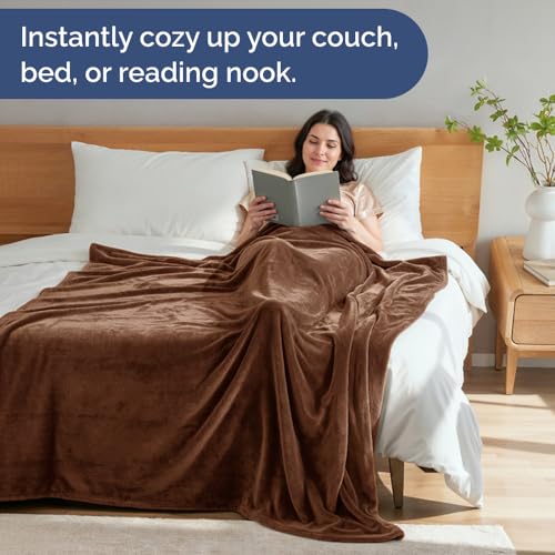 Ultra Soft Fleece Blanket Twin Size - Flannel Fleece Luxury Twin Blanket - Lightweight for Couch Bed Chair - Thick, Warm and Breathable - All Season Cozy Fuzzy, Anti-Static Microplush Bedding, Brown CGK Unlimited