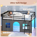 ADORNEVE Low Loft Bed Twin Size with Tent, 5 Storage Drawers, LED Lights, Metal Kids Loft Bed with Bookcase & Under-Bed Play Space,Twin Loft Beds with 13.8''H Safety Guardrail,Inclined Ladder, Black ADORNEVE
