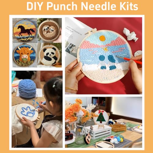 DIY Punch Needle Kits Trout Fish Easy for Beginners Punch Needle Embroidery Set with Hoop Stamped Pattern for Craft Lovers and Home Decor-2