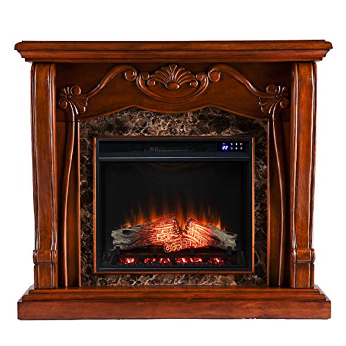 SEI Furniture Cardona Carved Wood & Faux Marble Electric Fireplace, New Walnut SEI Furniture