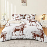 Double-Sided Printed Bedding with Minimalist Deer Wildlife - Ultra-Soft Microfiber Duvet Cover Set Single Durable Zipper Closure, Comfortable Quilt Cover for Bedroom Décor White Generic