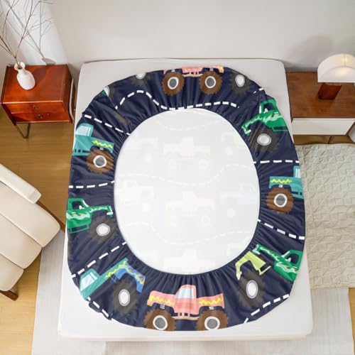 Feelyou 3D Truck Sheet Set Boys Cars Bed Sheets for Kids Girls Teens Freestyle Truck Decor Bed Set Blue Sheets with 2 Pillowcases 4Pcs Bedding Full Feelyou
