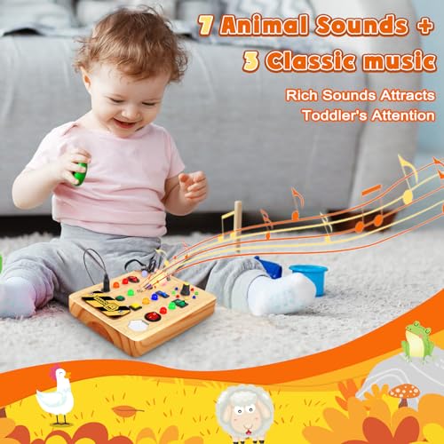 TINTECUSA Busy Board with LED Light, Wooden Sensory Toys for Toddler, Montessori Music Toy for Airplane, Travel Activity Educational Learning Autism Toys, Birthday Boys Girls Gifts TINTECUSA