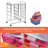 GOFLAME 15-Drawer Rolling Storage Cart, Multipurpose Movable Organizer Cart, Utility Cart for Home, Office, School, Rainbow GOFLAME