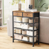 Kitstorack Shoe Rack, 5 Tier Shoe Organizer for 12-16 Pairs of Shoes, with 2 Drawers, 3 Fabric Shelves and Wooden Top, Shoe Rack for Closet Entryway, Rustic Brown Kitstorack