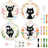 INFUNLY 4 Sets Black Cat Embroidery Kit for Beginner Inspirational Embroidery Starter Kit 11.8x11.8 Everything is Fine Hand Stitching Needlework Set with Step-by-Step Instruction for Home Decor
