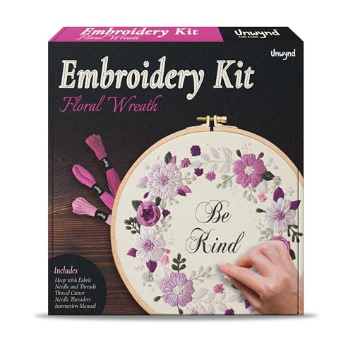 Unwynd Embroidery Kit Floral Theme for Beginners, Satin Stitch Hand Embroidery Kit for Adults, Easy DIY Crafts, Starter Set with Flower Pattern (Floral)