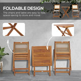 Outsunny 3 Pieces Patio Bistro Set Foldable Wooden PE Rattan Conversation Furniture Outdoor with Cushions, for Porch, Backyard, Garden, Light Teak Outsunny