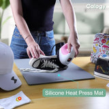 Calogy Heat Press Mat Silicone 15x15 inch, Heat Press Pad Resistant Fireproof 0.34in Thickness, Double Sided Easy Washable Mat for Vinyl Ironing Insulation Transfer Crafting Sublimation Projects Calogy