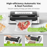 Bonsenkitchen Vacuum Sealer Machine, Powerful Low-Noise Food Vacuum Sealer for High-Speed Continuous Working, Handle Locked Design, Built-in Cutter, 2 Bag Rolls + 100 PCS Vacuum Bags Bonsenkitchen