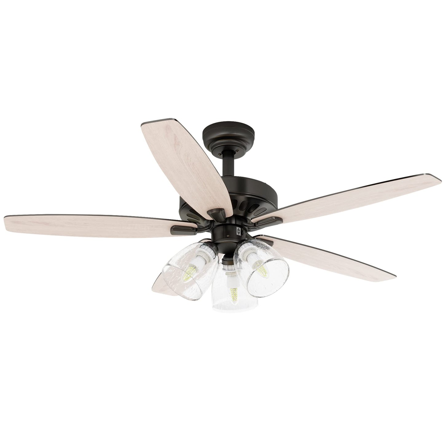 YITAHOME Farmhouse Ceiling Fan with Light and Remote, 52 Inch Outdoor Fan Ceiling with Clear Seeded Glass Light Kit, Quiet Reversible Motor, 3 Speed, Timer (Oak and Black) - WoodArtSupply